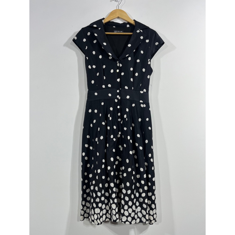 Jones NY VTG Retro Euro Summer Polka Dot Midi Pinup Button Front Old Money 14